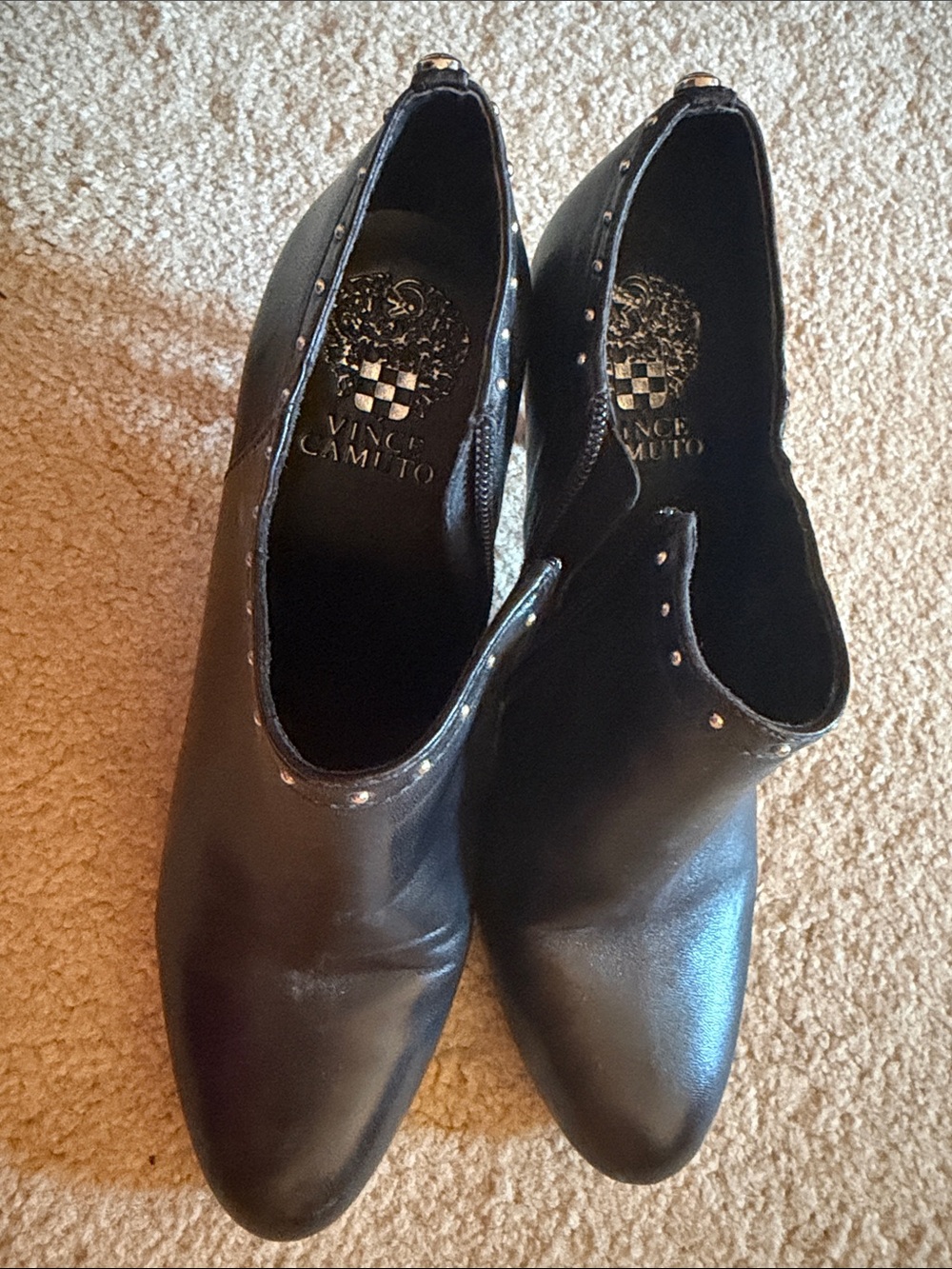 Vince Camuto Black Leather Stud-Trim Slip On Booties